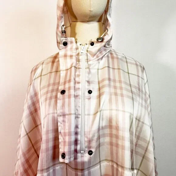 Burberry | Pink Tartan Rain Slicker Poncho folds into carry bag - Picture 5 of 16